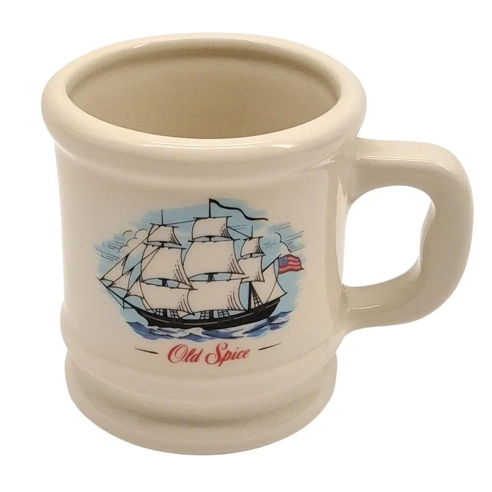Vtg OLD SPICE Stoneware Shaving Mug GRAND TURK American Swiling Ship Heavy 4